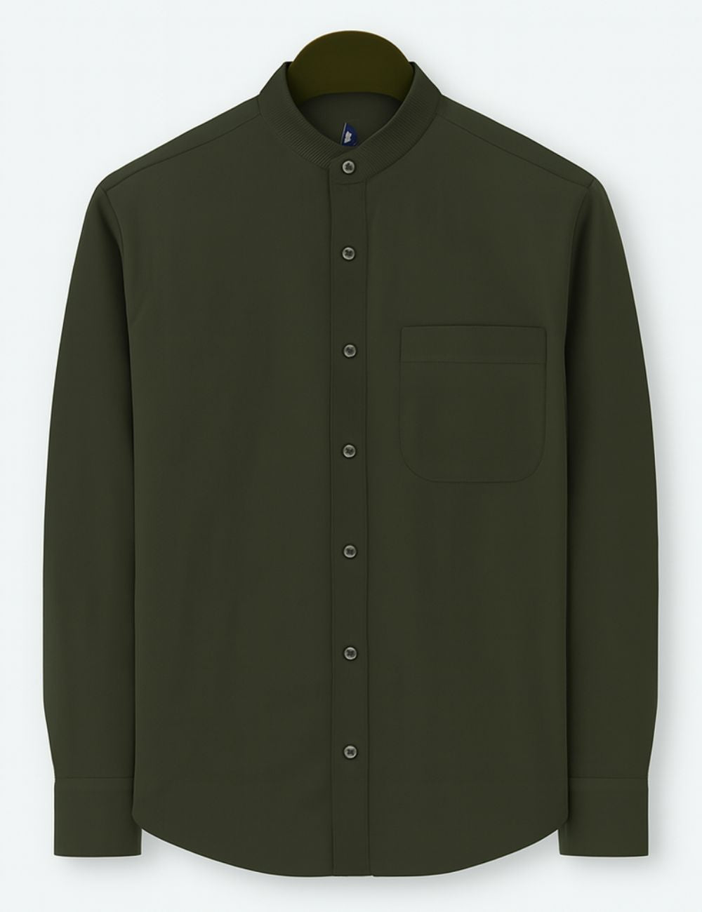 Chinese Collar Plain Shirt (Dark Green)