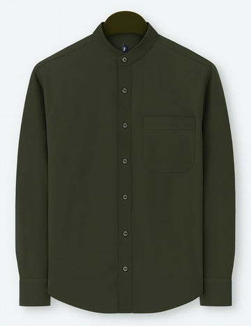 Chinese Collar Plain Shirt (Dark Green)
