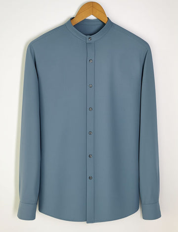 Chinese Collar Plain Shirt (Blue)