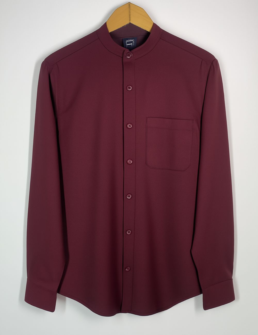 Chinese Collar Plain Shirt (Maroon)