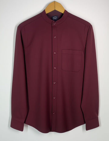 Chinese Collar Plain Shirt (Maroon)