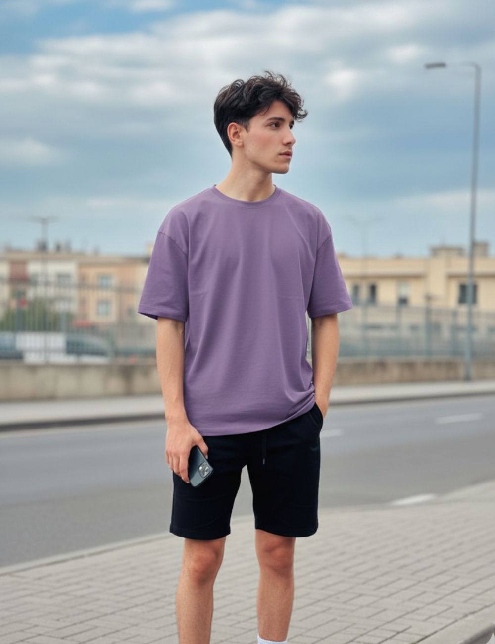 Oversize Half Hand T-Shirt (Violet)