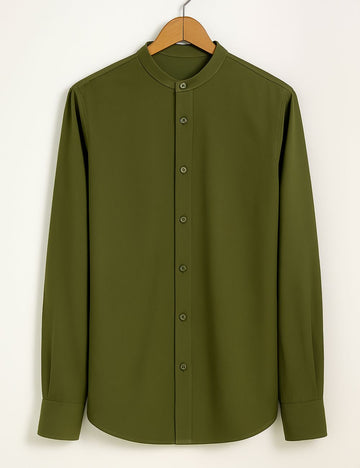 Chinese Collar Plain Shirt (Green)