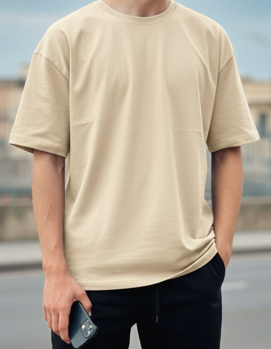 Oversize Half Hand T-Shirt (Beige)