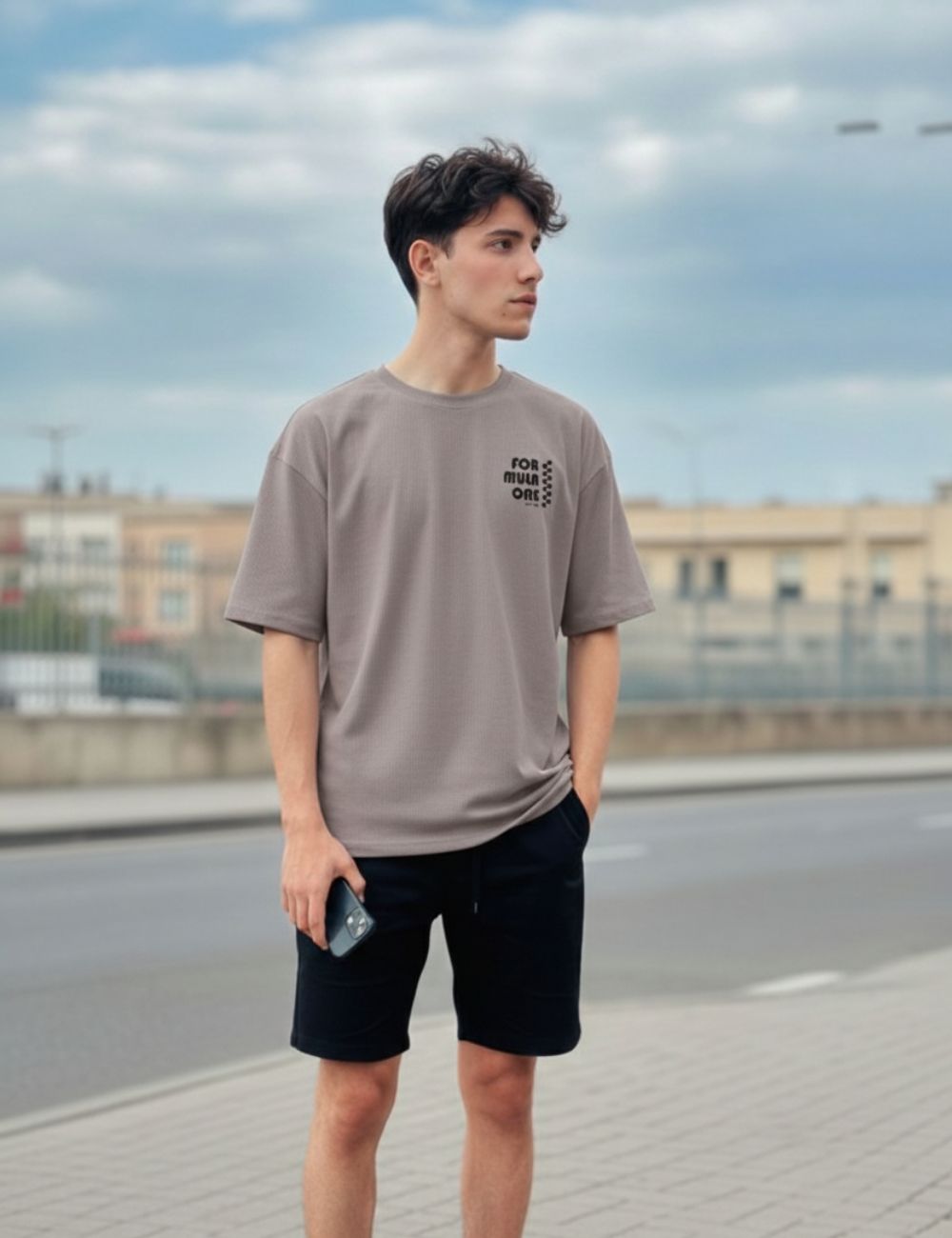 Back Print Over Size T-Shirt D/S (Light Brown)