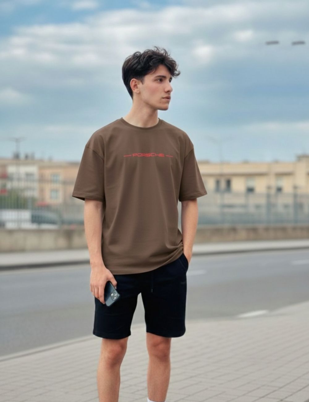 Back Print Over Size T-Shirt D/S (Brown)