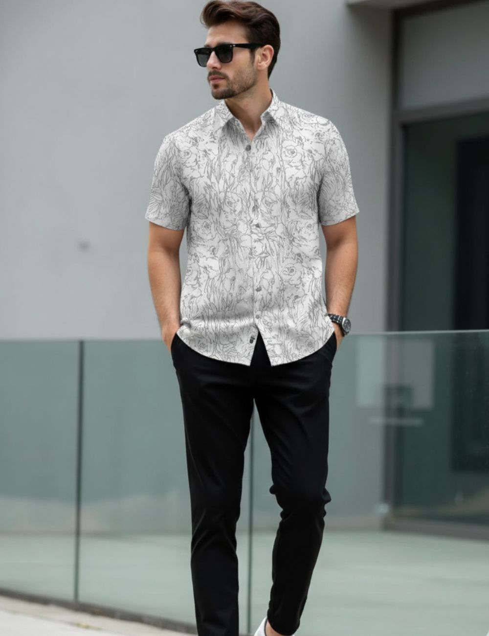 Rayon Half Hand Shirt (White)