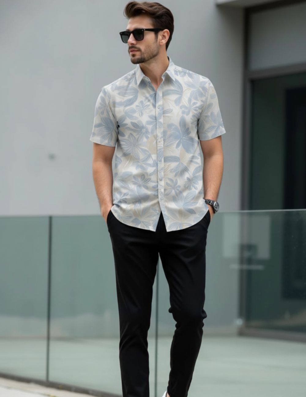 Rayon Half Hand Shirt (Blue)