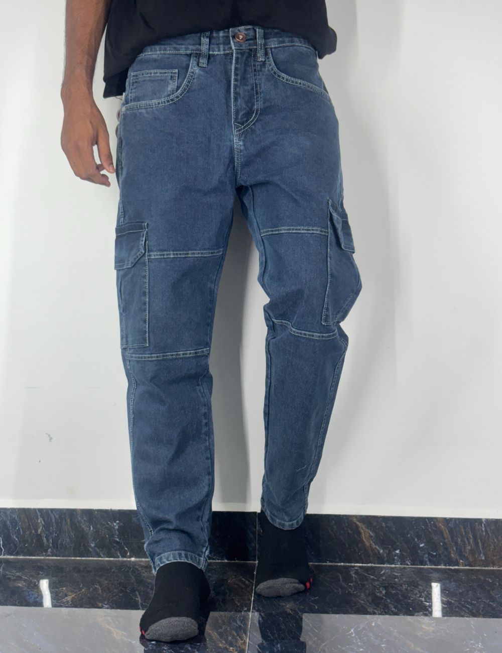 MomFit Cargo Jeans (Navy Dark)