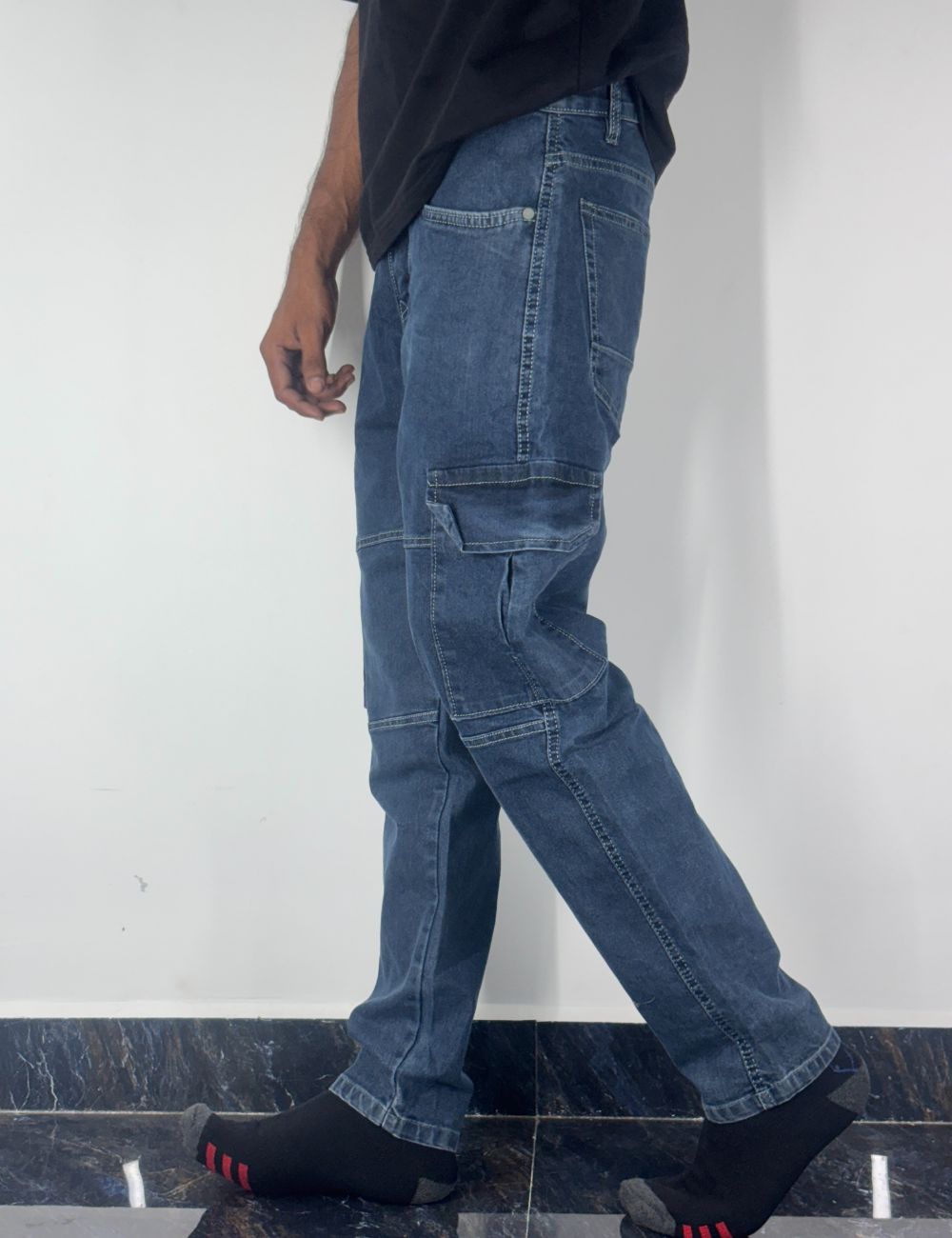 MomFit Cargo Jeans (Navy Dark)
