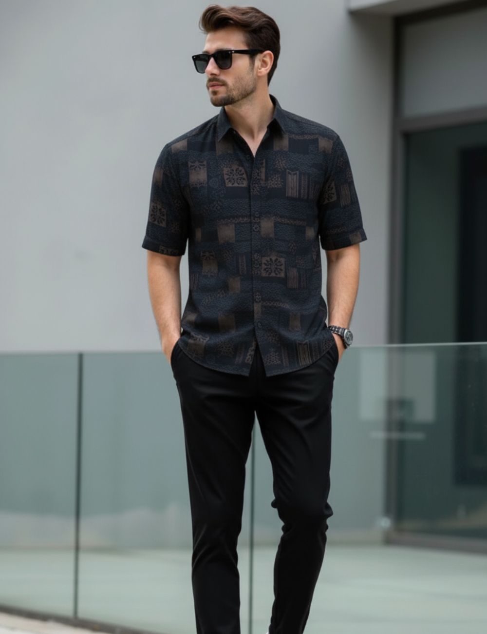 Rayon Half Hand Shirt (Black)