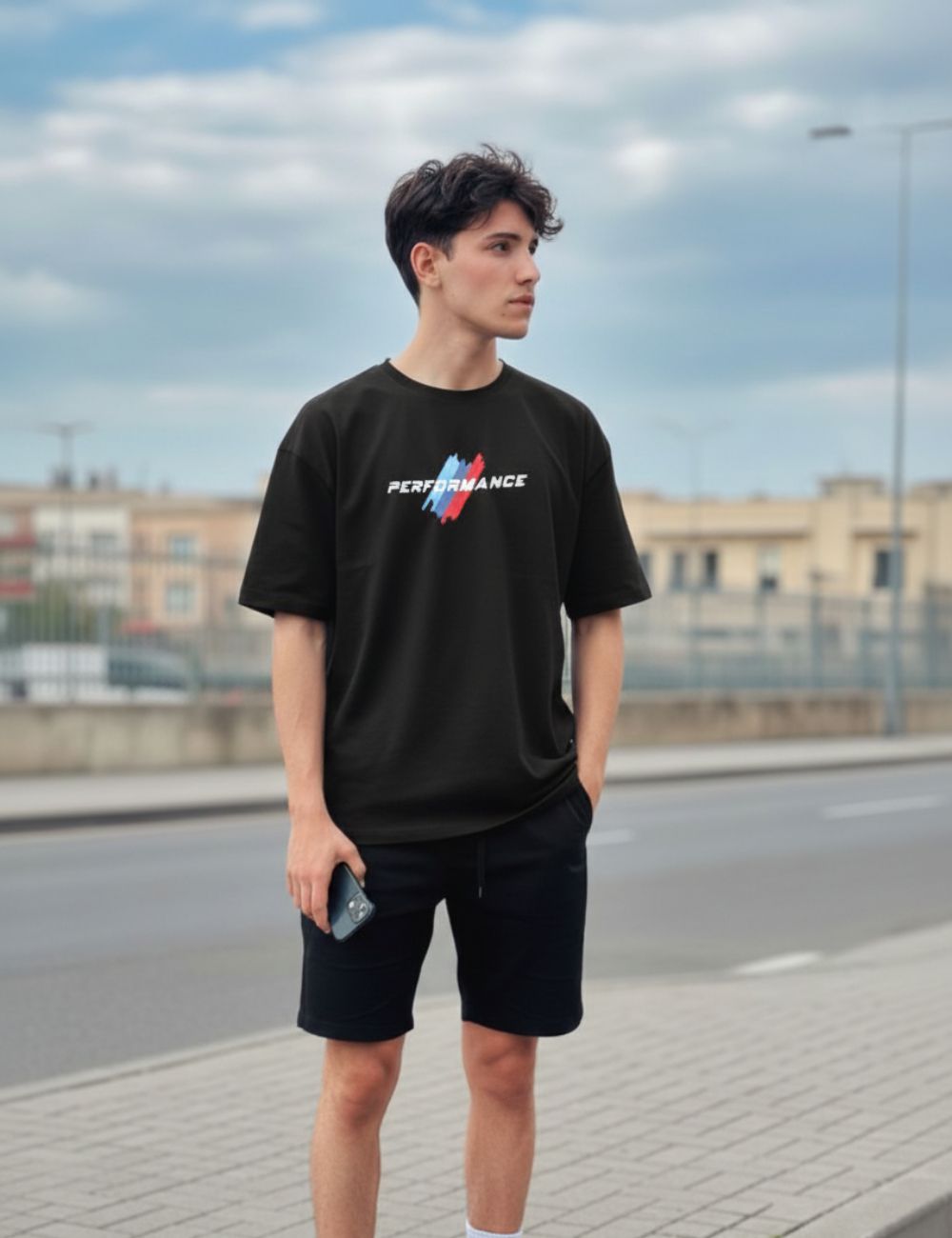 Back Print Over Size T-Shirt D/S (Black)