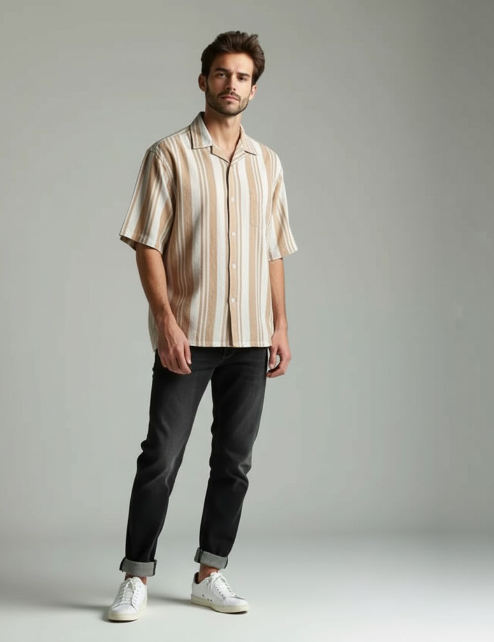 OverSize Half Hand Shirt (Lignt Brown)