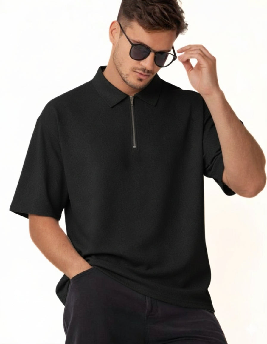 Zipper Half Hand T-Shirt (Black)