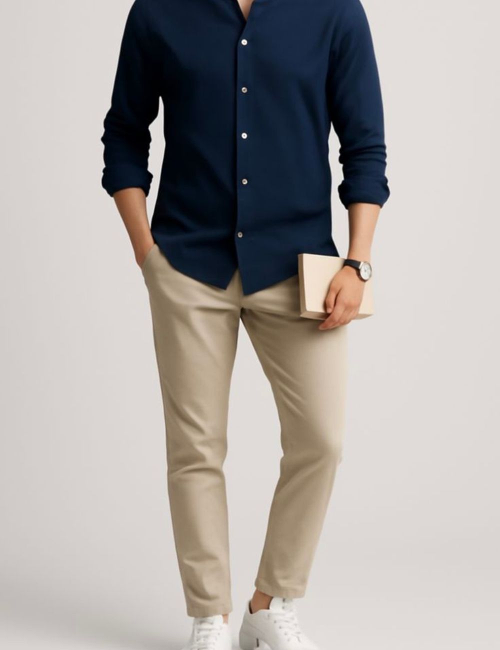 Party Wear Plain Shirt (Navy)