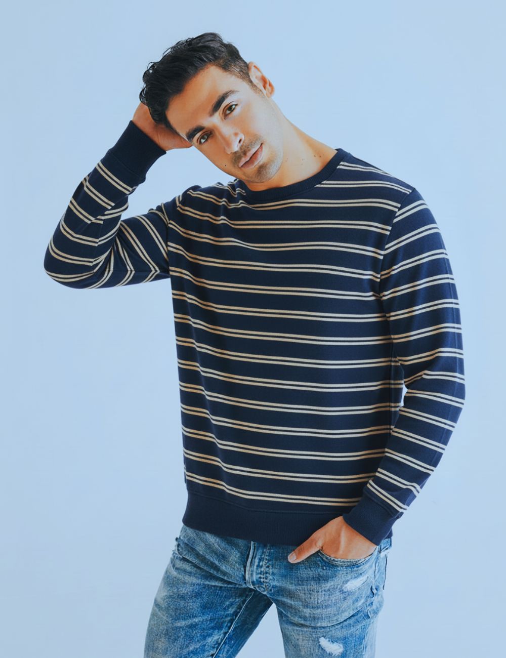 Stripped Full Sleeve T-Shirt (Navy Blue)