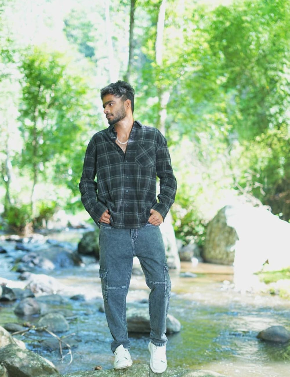 Over Size Checked Shirt (Black)