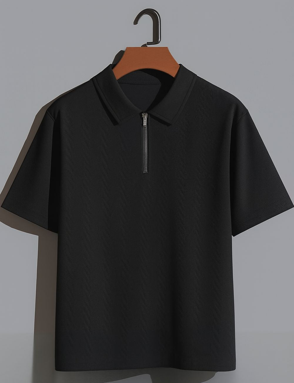 Zipper Half Hand T-Shirt (Black)