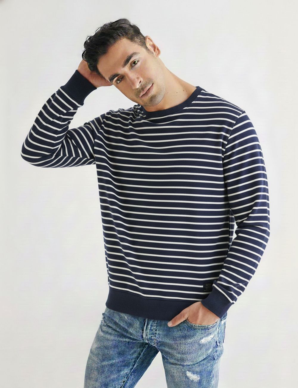 Stripped Full Sleeve T-Shirt (Navy Blue)