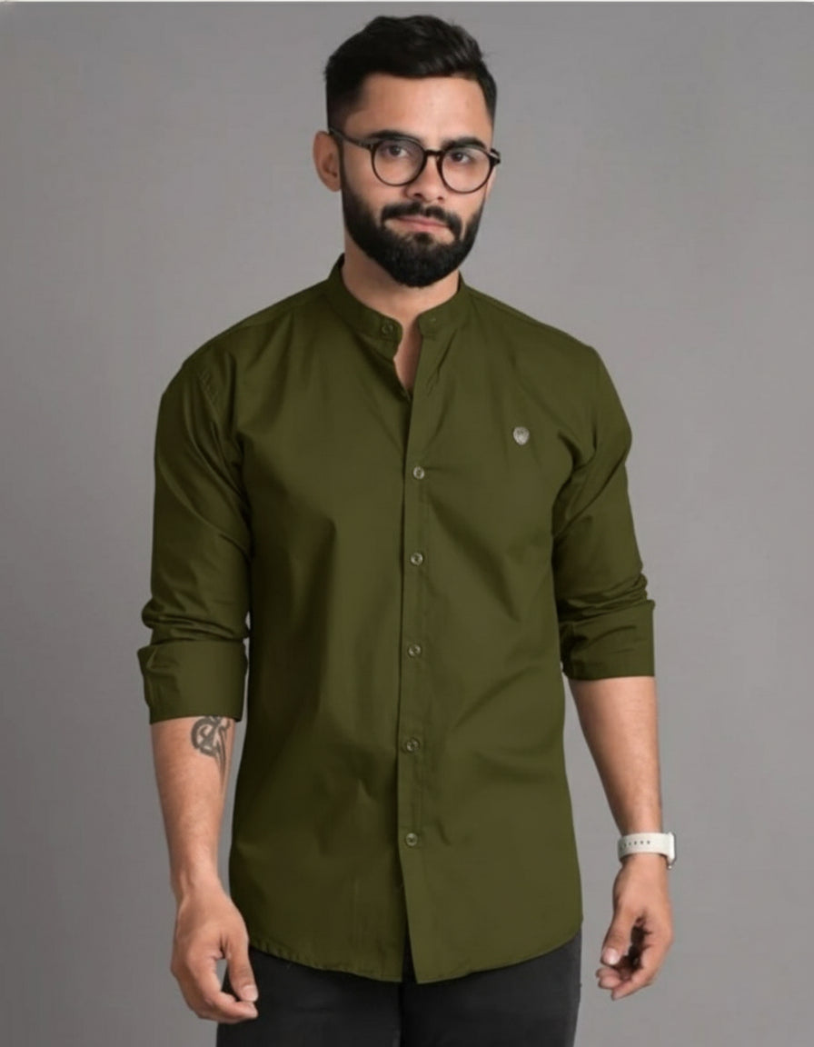 Chinese Collar Plain Shirt (Green)