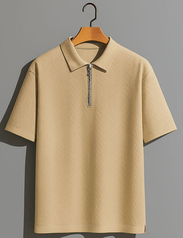 Zipper Half Hand T-Shirt (Beige)